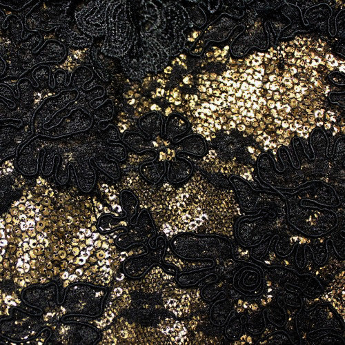 Lace and bronze metal sequins detail.