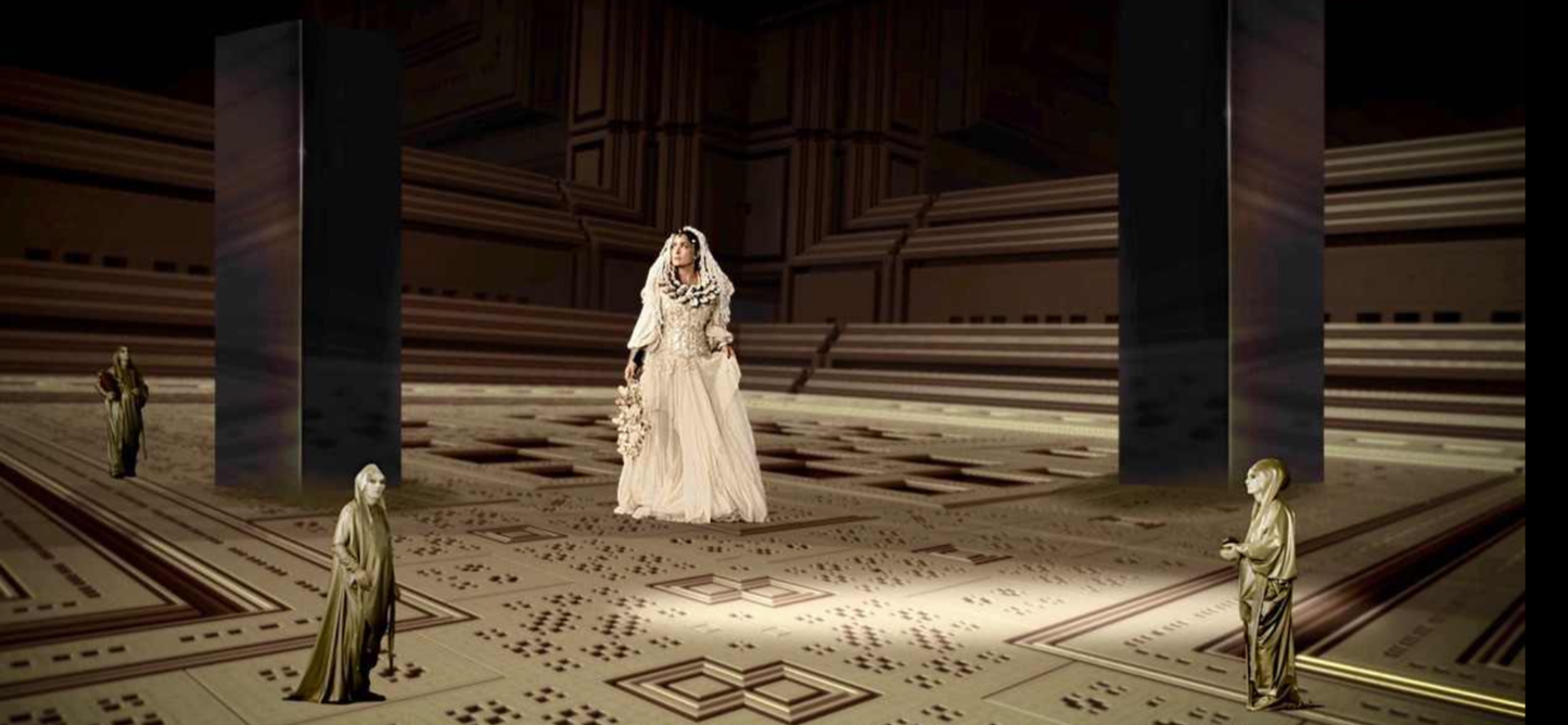 Salmek Hayek wearing a white Deborah Brand bespoke corset from the film Yugen.