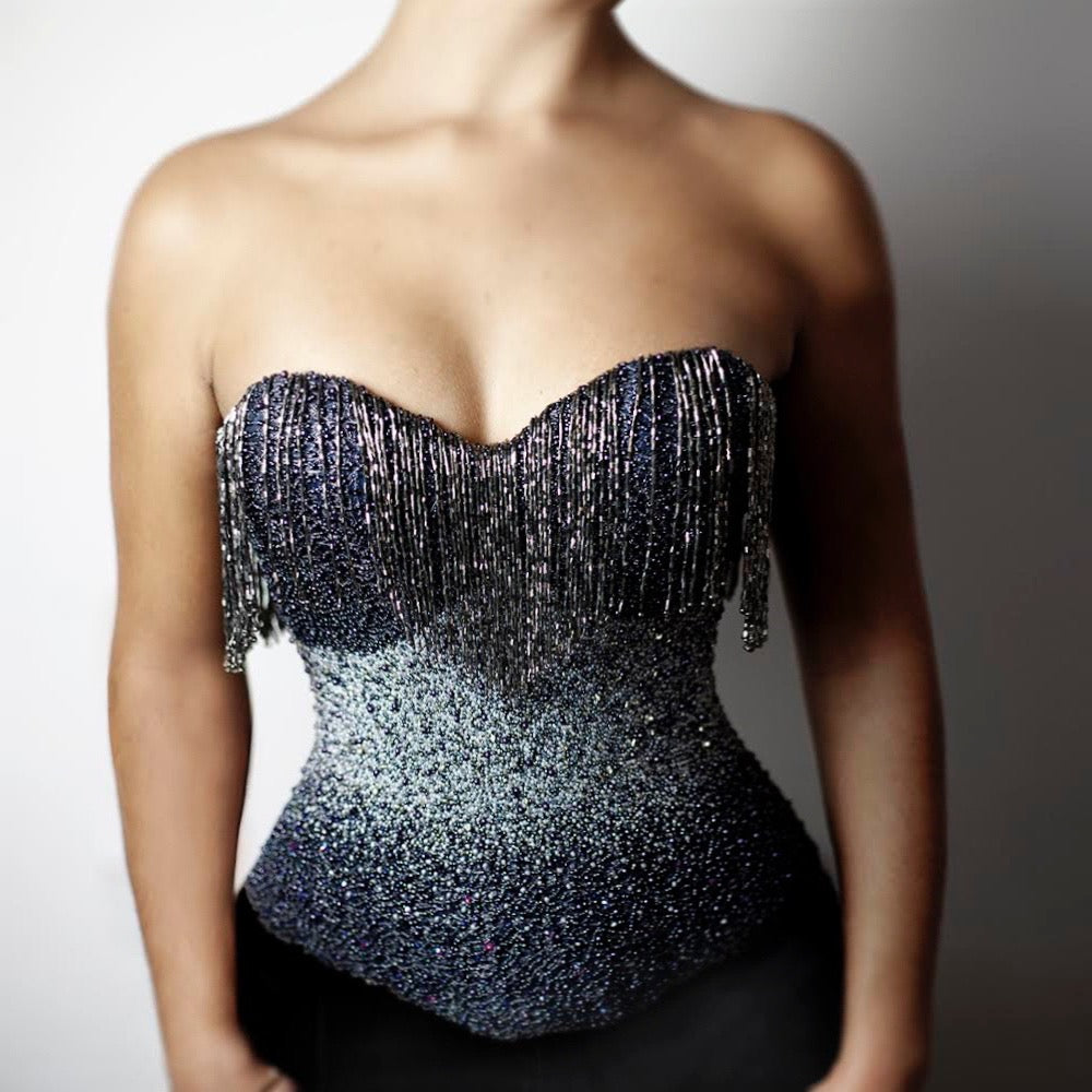 Close-up of the Midnight bespoke corset by Deborah Brand.